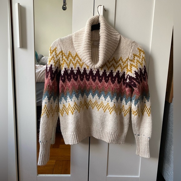 LOFT Sweaters - LOFT Cream Multicolor Chevron Turtleneck Sweater Petites Aztec Western - XSP